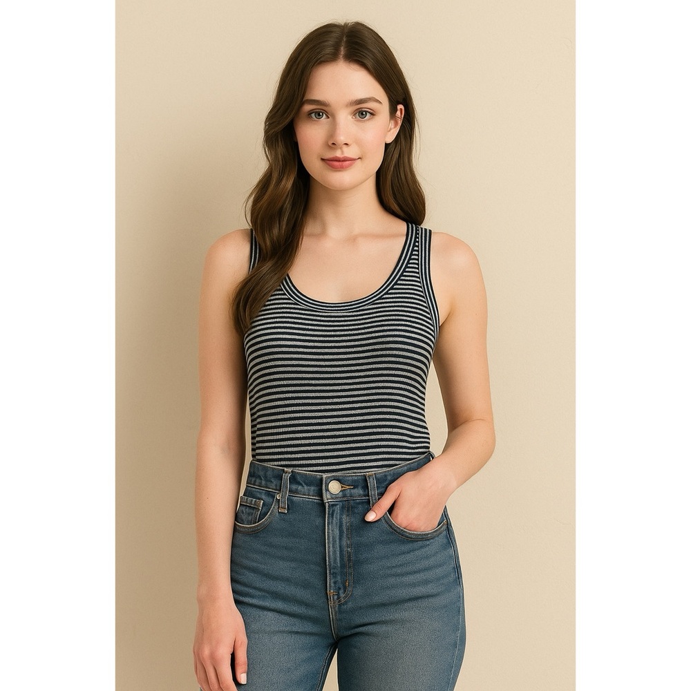 AE | Striped Soft & Sexy Round Neck Retro Ribbed Sleeveless Stretchy Tank Top